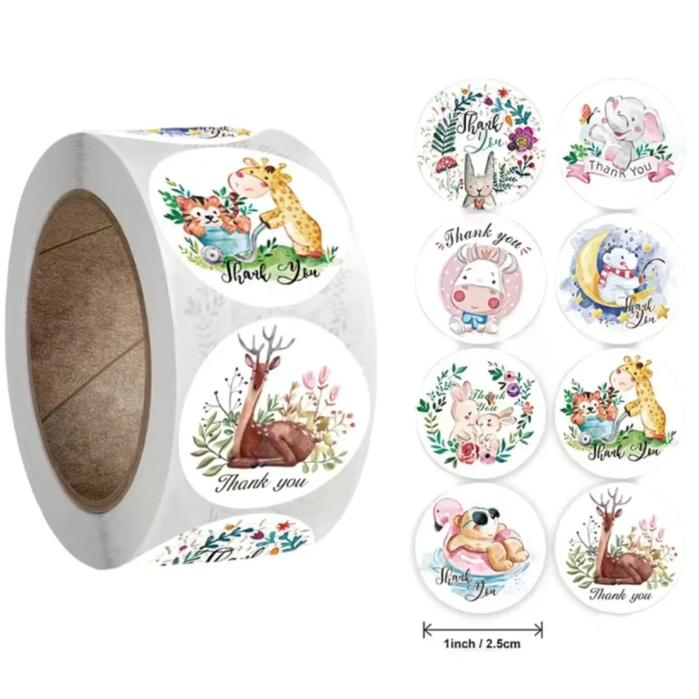 500 Roll Thank You Animal Stickers 1 inch Round